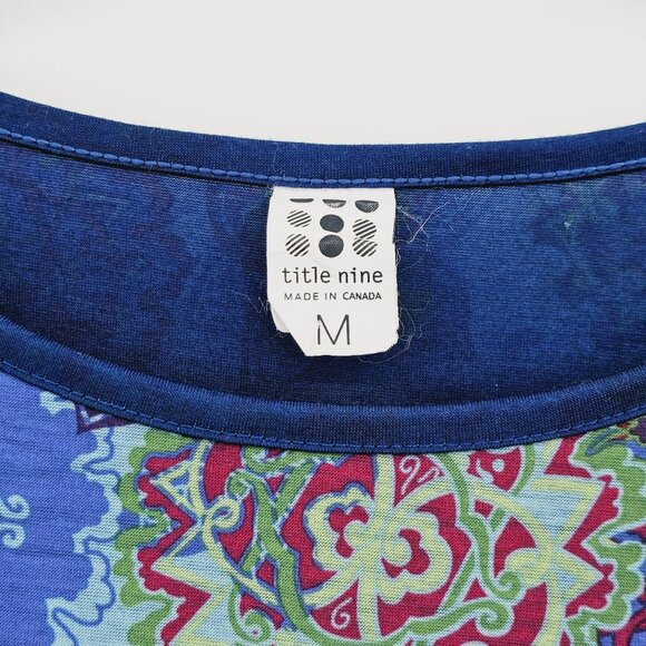 Title Nine Dress Athena Athletic M Blue Floral Paisley Short Tab Raglan Sleeve - Picture 2 of 12
